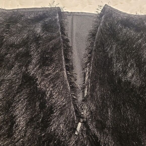 Kardashian Kollection Soft Fringe Mini Skirt Black Lined Side Zip KKW Large - Picture 6 of 15